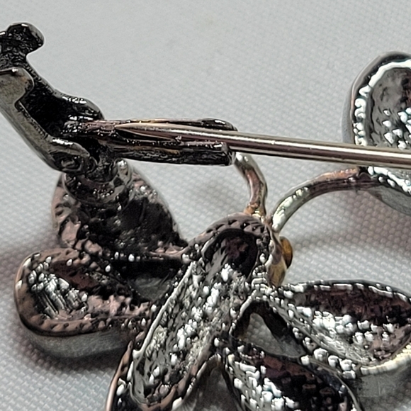 Vintage Butler Aurora Borealis rhinestone dragonfly brooch pin silver tone - Picture 7 of 11